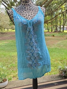 Light Turquoise Embroidered V-Neck Camisole Top